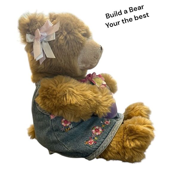 Build-A-Bear Brown Teddy with Purple flower  Outfit - Picture 2 of 10